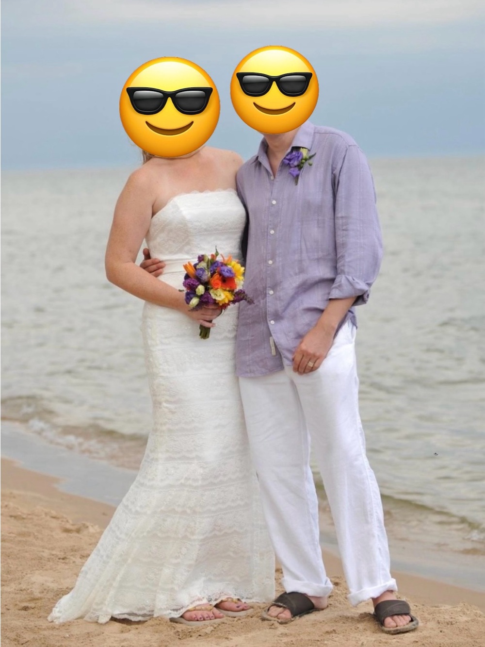 David's Bridal White Strapless Lace Mermaid Wedding Dress